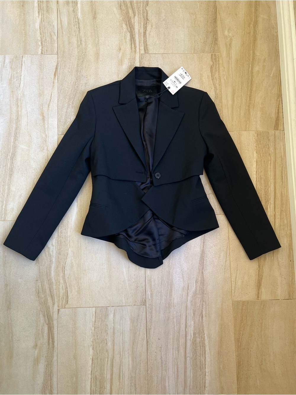 Zara Black Women's Tailored Ruffle Hem Blazer